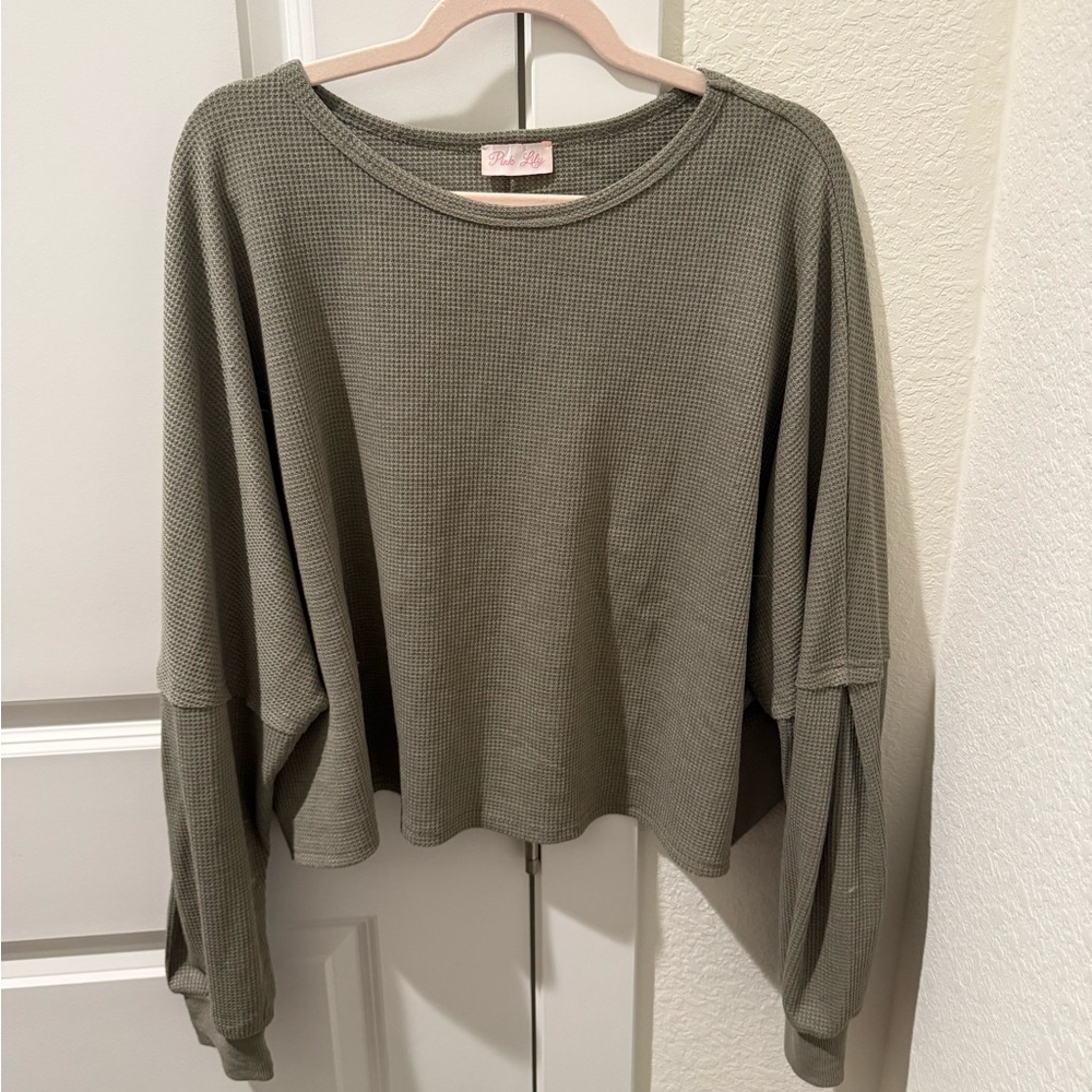 Pink Lily Lovely Spirit Olive Thermal Blouse